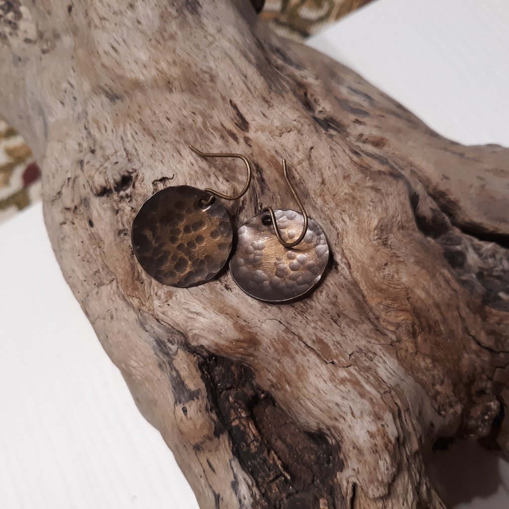 Hammered Oxidized Brass Disk DangleDrop Earrings 11$
